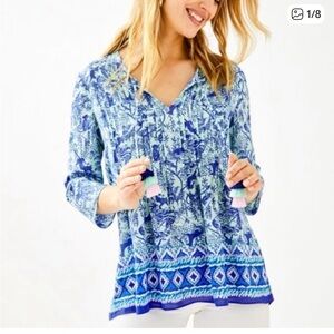 Lilly Pulitzer Marilina Tunic Top Shoreline Blue